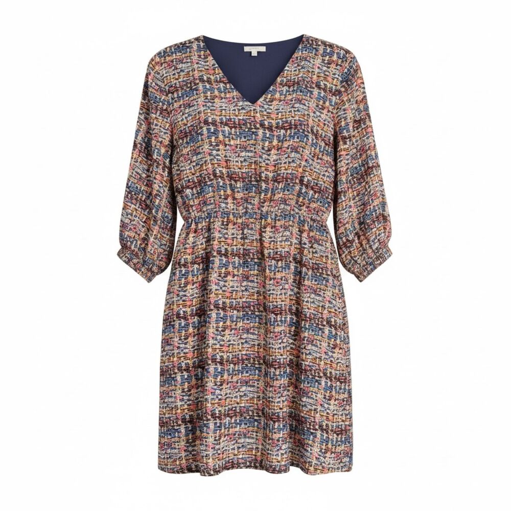 Tulle Long Sleeve Printed Dress Medium Boho Retro Patterned Fit Flare